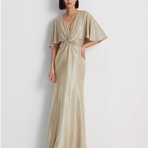 Lauren Ralph Lauren Foil Print Jersey Cape Gown